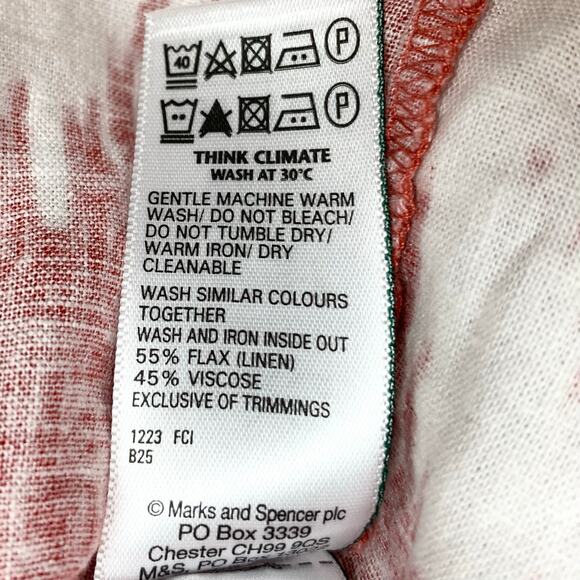 M&S Womens Linen Rich Printed V-Neck Tunic Dress 3/4 Sleeves Sienna Red Size 8 - Picture 10 of 15